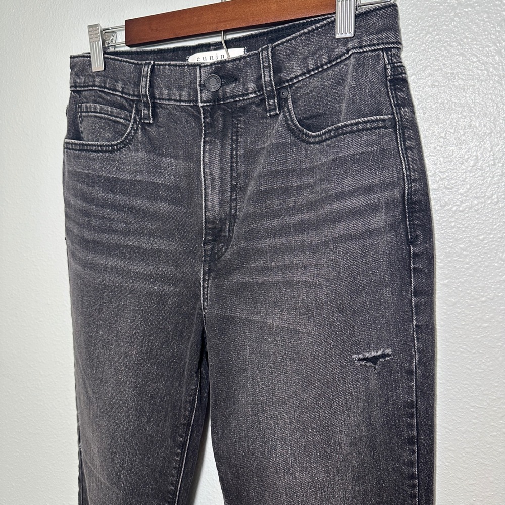 Eunina Womens High Rise Straight Leg Distressed Jeans Black